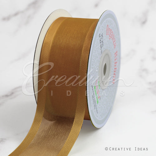 1 1/2" Organza With Satin Edge Ribbon - 25 Yards (Antique Gold)