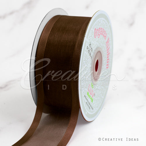 1 1/2" Organza With Satin Edge Ribbon - 25 Yards (Brown)