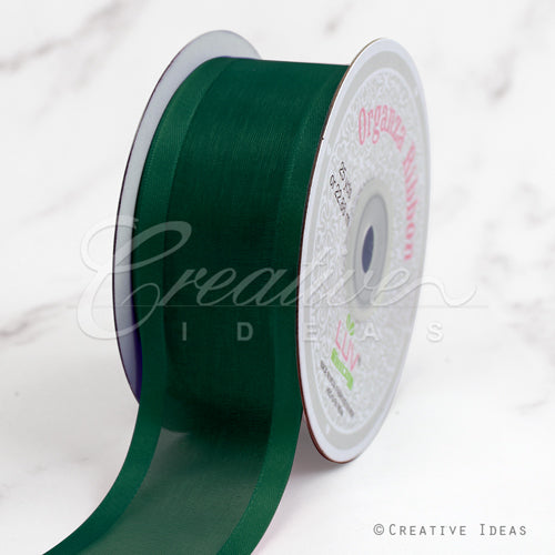 1 1/2" Organza With Satin Edge Ribbon - 25 Yards (Hunter Green)