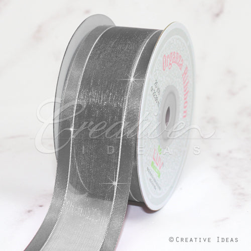 1 1/2" Organza With Satin & Silver Edge Ribbon - 25 Yards (Silver)