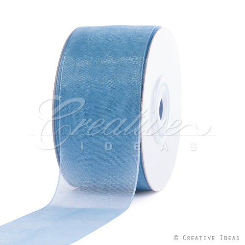 1 1/2" Plain Organza Sheer Ribbons - 25 Yards (Antique Blue)