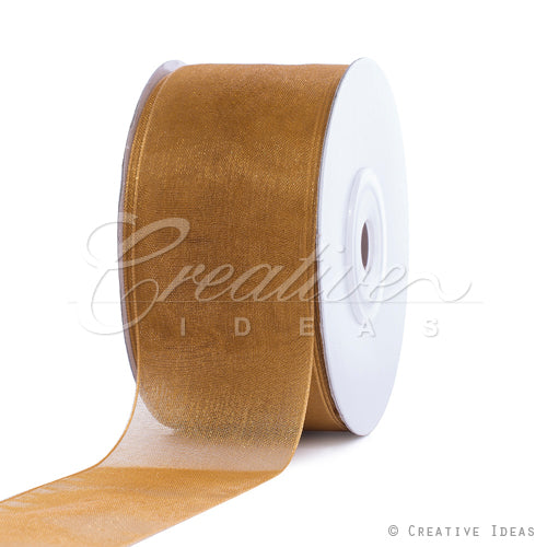 1 1/2" Plain Organza Sheer Ribbons - 25 Yards (Antique Gold)
