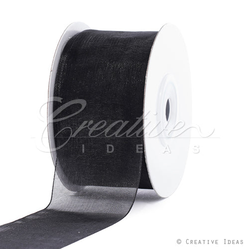 1 1/2" Plain Organza Sheer Ribbons - 25 Yards (Black)