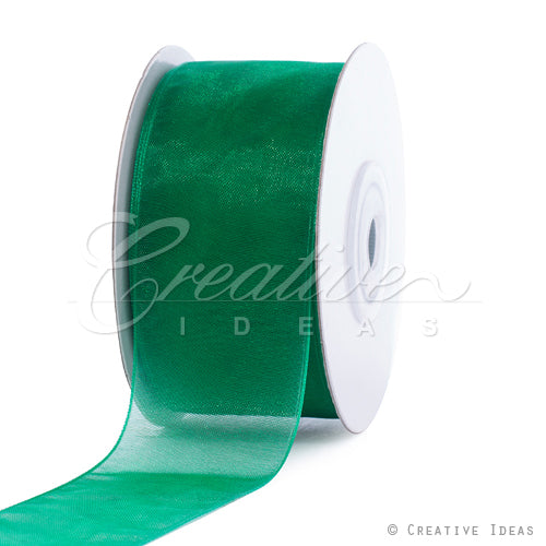 1 1/2" Plain Organza Sheer Ribbons - 25 Yards (Emerald Green)