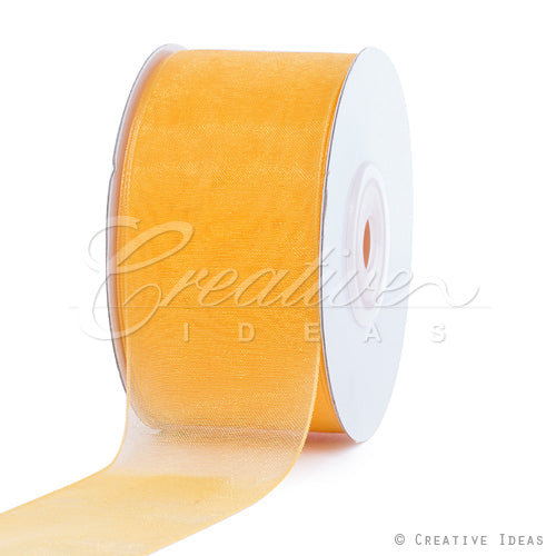 1 1/2" Plain Organza Sheer Ribbons - 25 Yards (Light Gold)