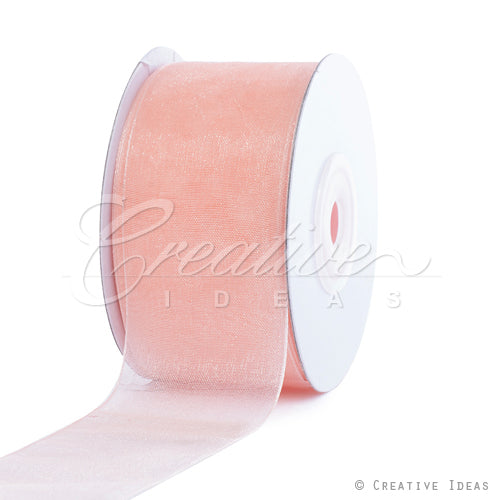 1 1/2" Plain Organza Sheer Ribbons - 25 Yards (Light Peach)