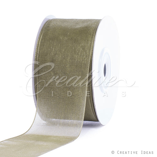 1 1/2" Plain Organza Sheer Ribbons - 25 Yards (Moss Green)