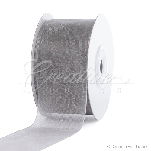 1 1/2" Plain Organza Sheer Ribbons - 25 Yards (Silver)