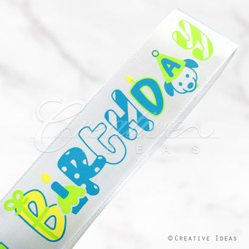 1 1/2" Satin Birthday Ribbon-10 Yds (Blue)