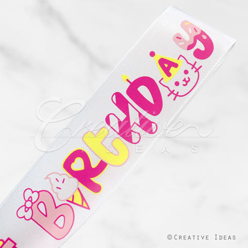 1 1/2" Satin Birthday Ribbon-10 Yds (Pink)