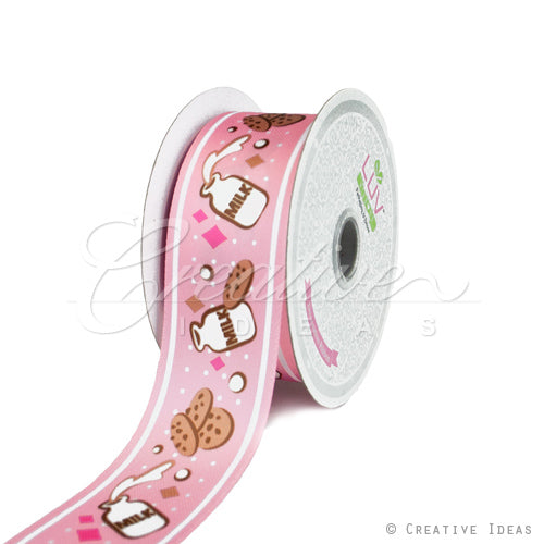 1 1/2" Satin Milk & Cookies Ribbon-10 Yds (Pink)