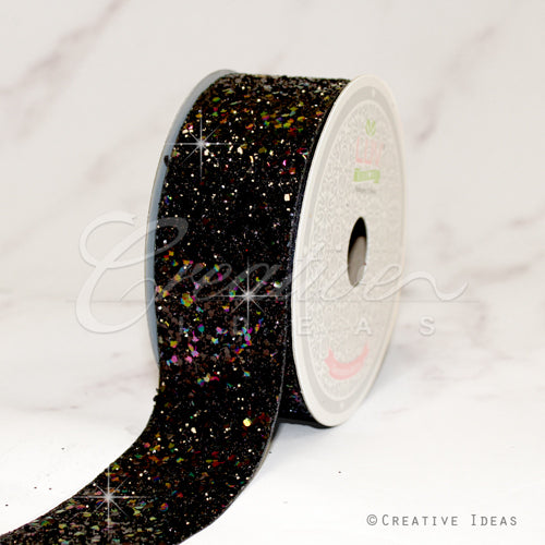 1 1/2" Sparkly Sequins Ribbon-10 Yds (Black)