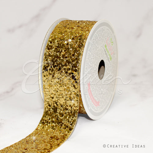 1 1/2" Sparkly Sequins Ribbon-10 Yds (Gold)