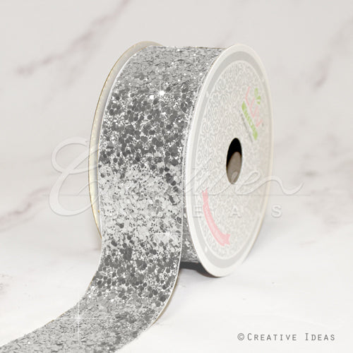 1 1/2" Sparkly Sequins Ribbon-10 Yds (Silver)