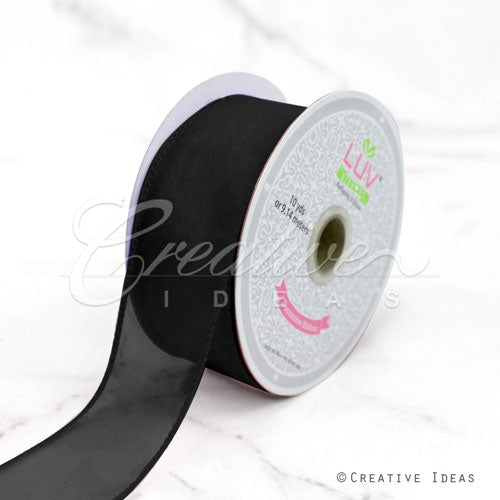 1 1/2" Wired Organza Ribbon - 10 Yards (Black)