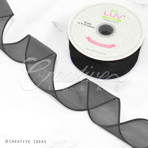 1 1/2" Wired Organza Ribbon - 10 Yards (Black)