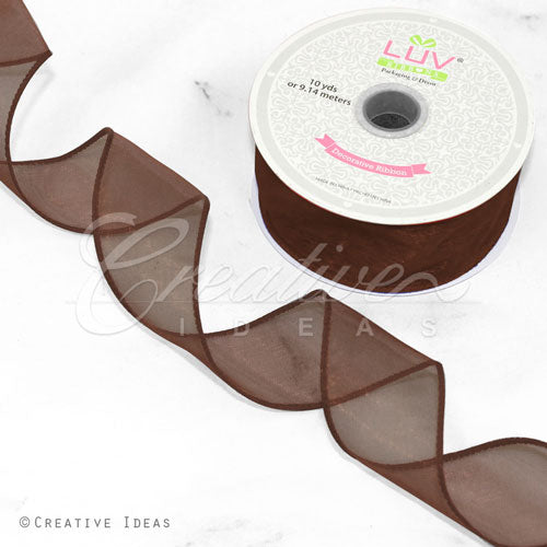 1 1/2" Wired Organza Ribbon - 10 Yards (Brown)