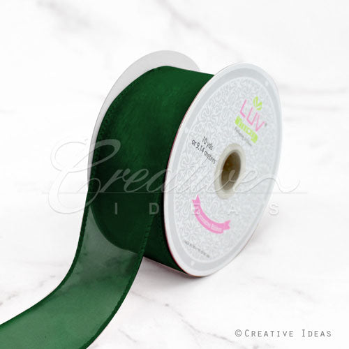 1 1/2" Wired Organza Ribbon - 10 Yards (Hunter Green)