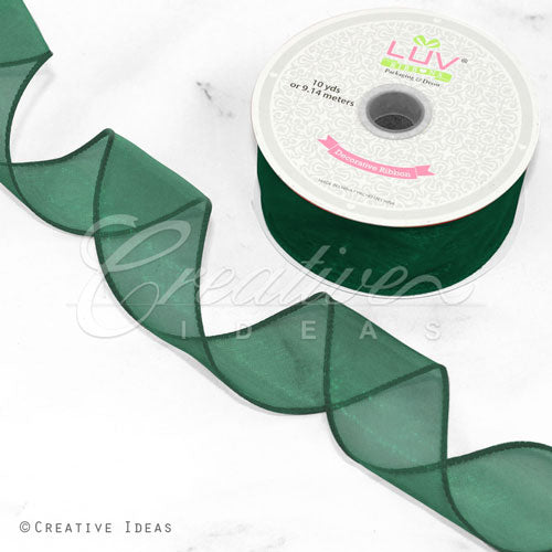 1 1/2" Wired Organza Ribbon - 10 Yards (Hunter Green)