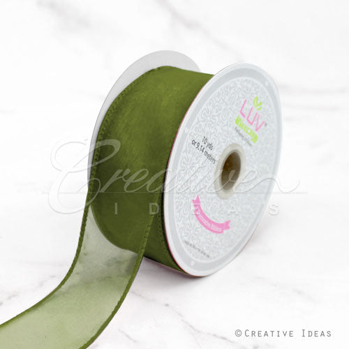 1 1/2" Wired Organza Ribbon - 10 Yards (Moss Green)