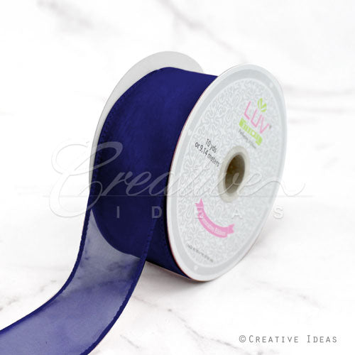 1 1/2" Wired Organza Ribbon - 10 Yards (Navy Blue)