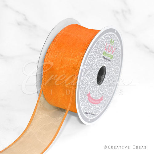 1 1/2" Wired Organza Ribbon - 10 Yards (Orange)