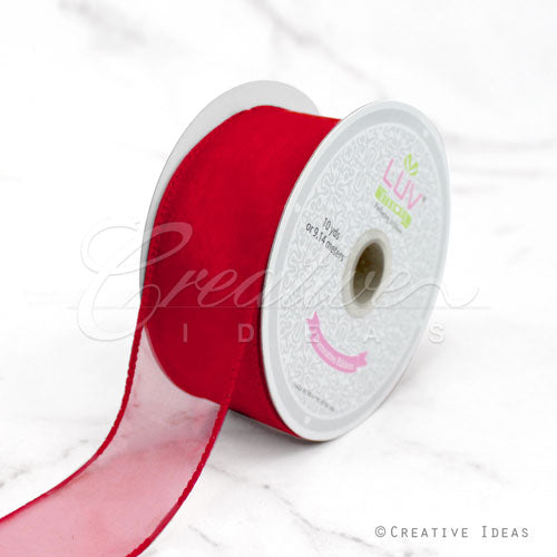 1 1/2" Wired Organza Ribbon - 10 Yards (Red)