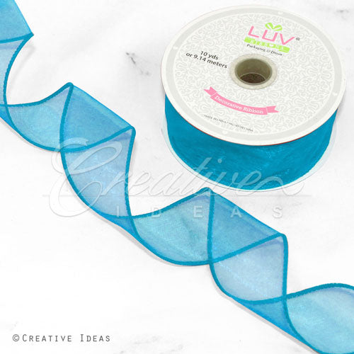 1 1/2" Wired Organza Ribbon - 10 Yards (Turquoise)