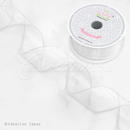 1 1/2" Wired Organza Ribbon - 10 Yards (White)
