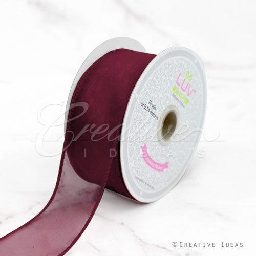 1 1/2" Wired Organza Ribbon - 10 Yards (Wine)