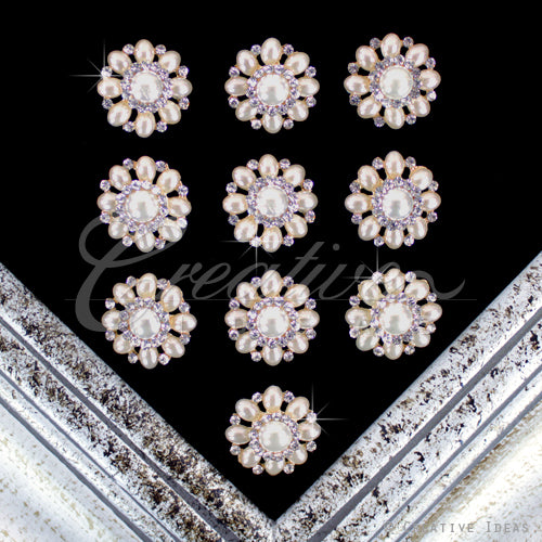 1 1/8" Oval Pearl Flower Rhinestone Accesssories-10 Pcs (Gold)