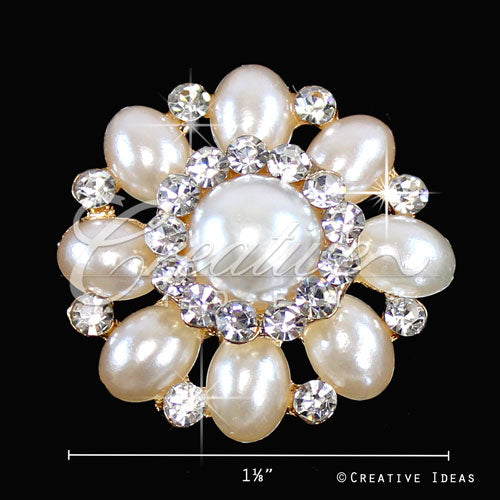 1 1/8" Oval Pearl Flower Rhinestone Accesssories-10 Pcs (Gold)