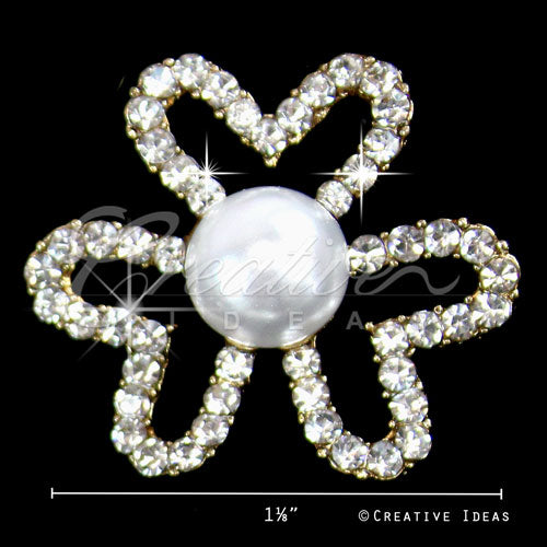 1 1/8" Three Hearts W/Pearl Rhinestone Accessories-10 Pcs (Gold)