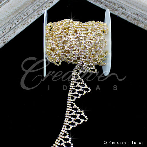 1 1/8" Triangle Strand Rhinestone Chain-3 Yds (Gold)