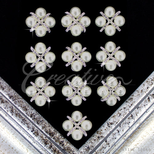 1 1/8" Xo Pearl Rhinestone Accessories-10 Pcs (Silver)