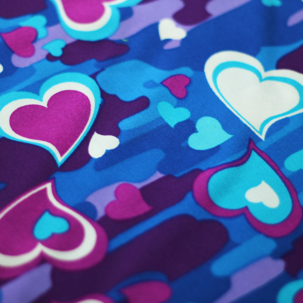 Camo Love Nylon Spandex Fabric - Blue Heart Camo Print, 58/60" Width (1 Yard)