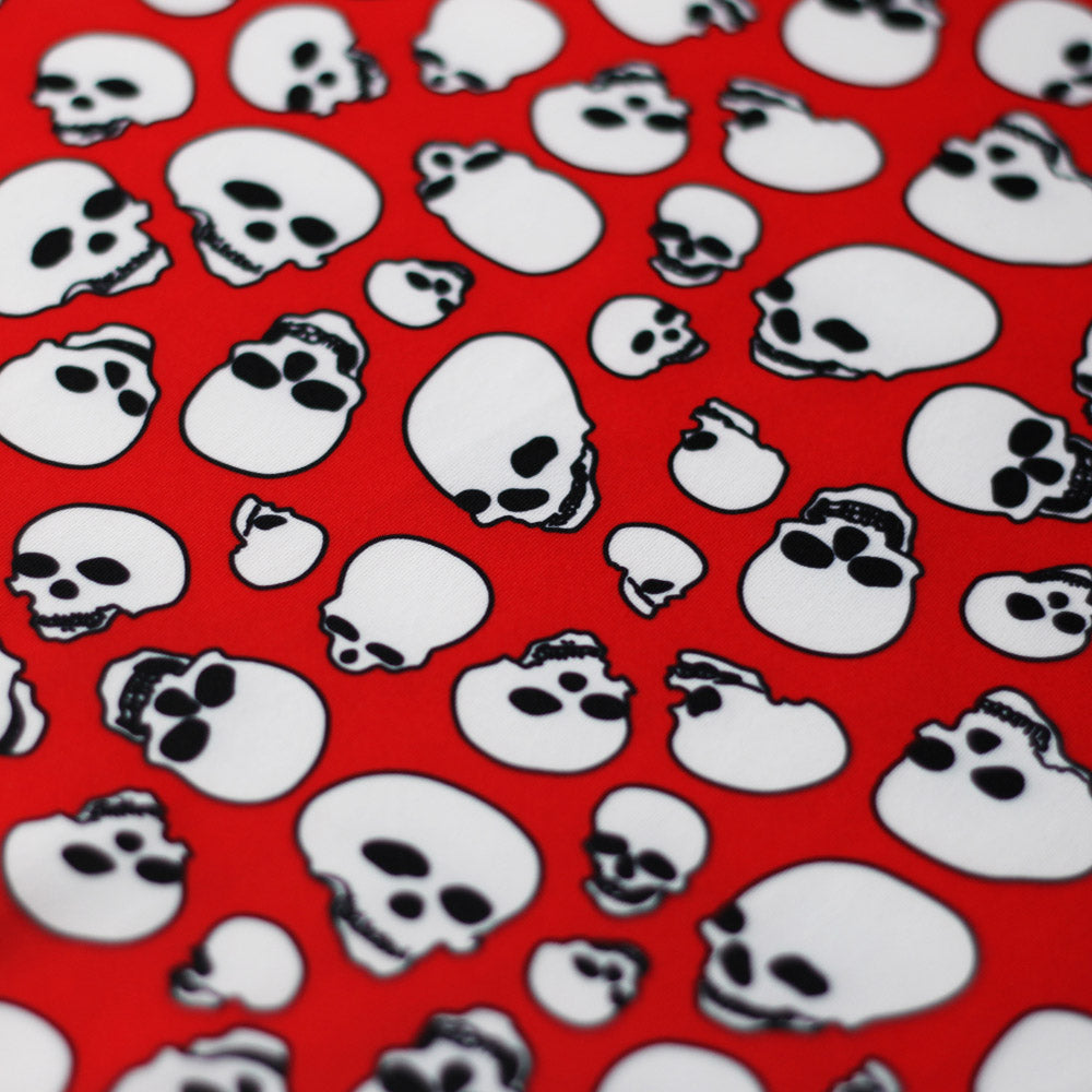Skull Tricot Polyester Spandex Fabric - Red-White, Black-White, Black-Red, Skull Pattern, 58-60" Width, 240 GSM (1 Yard)
