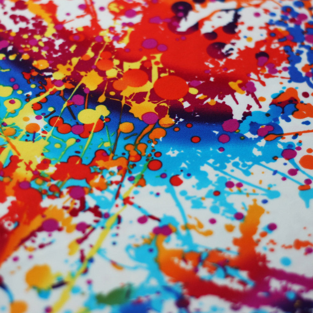 Graffiti Nylon Spandex Fabric - Rainbow Paint Splatter, Multi-Color, 58/60" Width (1 Yard)