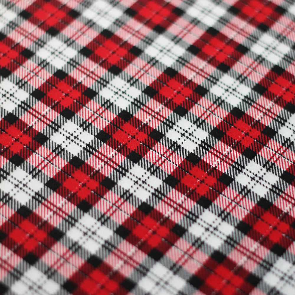 School Girl Plaid Polyester Spandex Fabric - Red/Black Plaid, 58/60" Width (1 Yard)