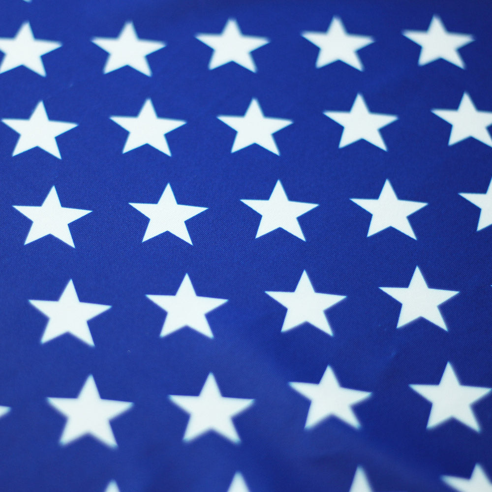 Stars Royale Polyester Spandex Fabric - Royal Blue And Navy, White Stars Print, 58/60" Width (1 Yard)
