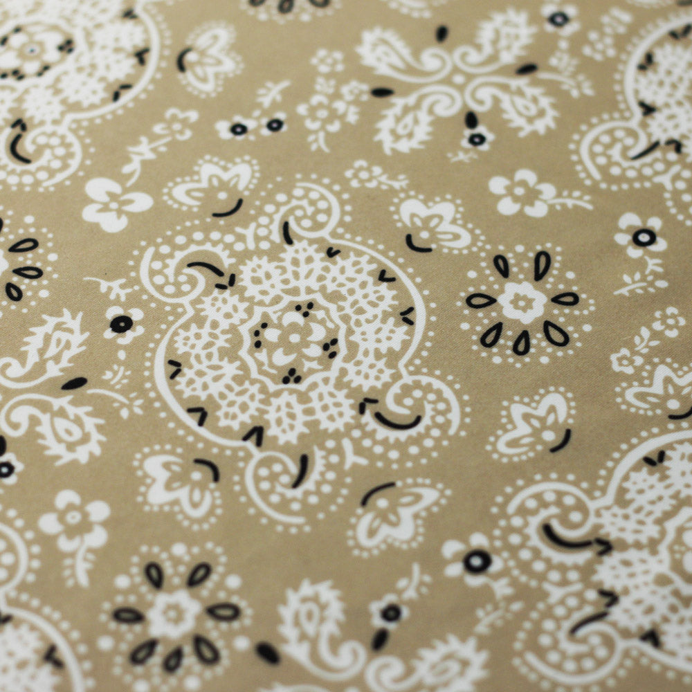 Bandana Poly Spandex Fabric - Beige/Red Paisley, 58/60" Width (1 Yard)