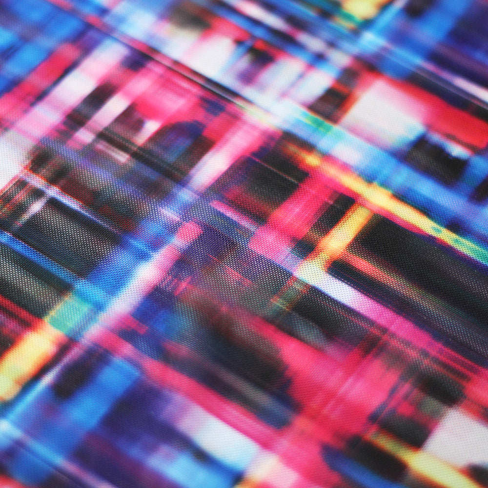 Optic Plaid Polyester Spandex Fabric - Blue And Multi Plaid, 58/60" Width (1 Yard)