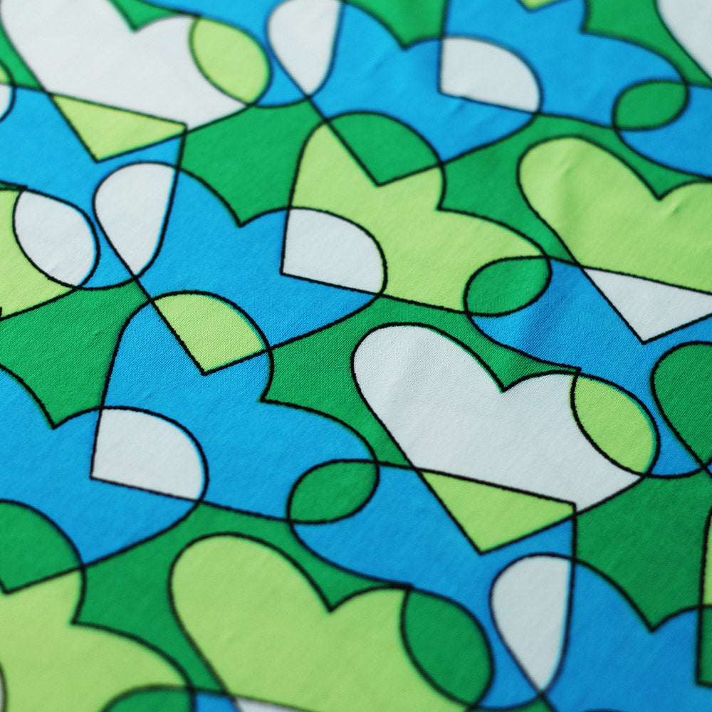 Cool Hearts Polyester Spandex Fabric - Heart Print, Blue Or Orange Pink, 58-60" Width (1 Yard)