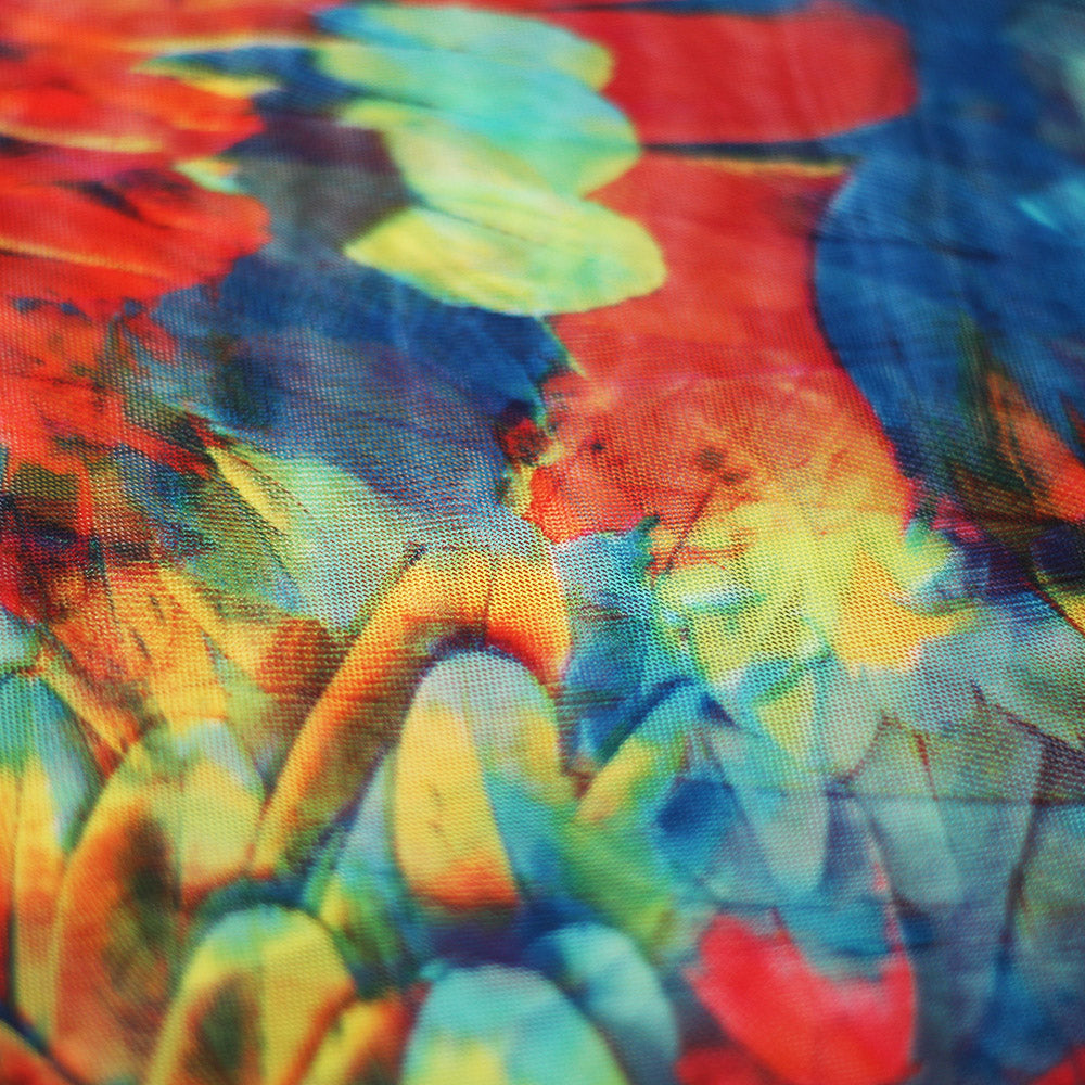 Tropical Feathers Polyester Spandex Fabric - Multicolor Feather Print, 58/60" Width, 200 GSM (1 Yard)