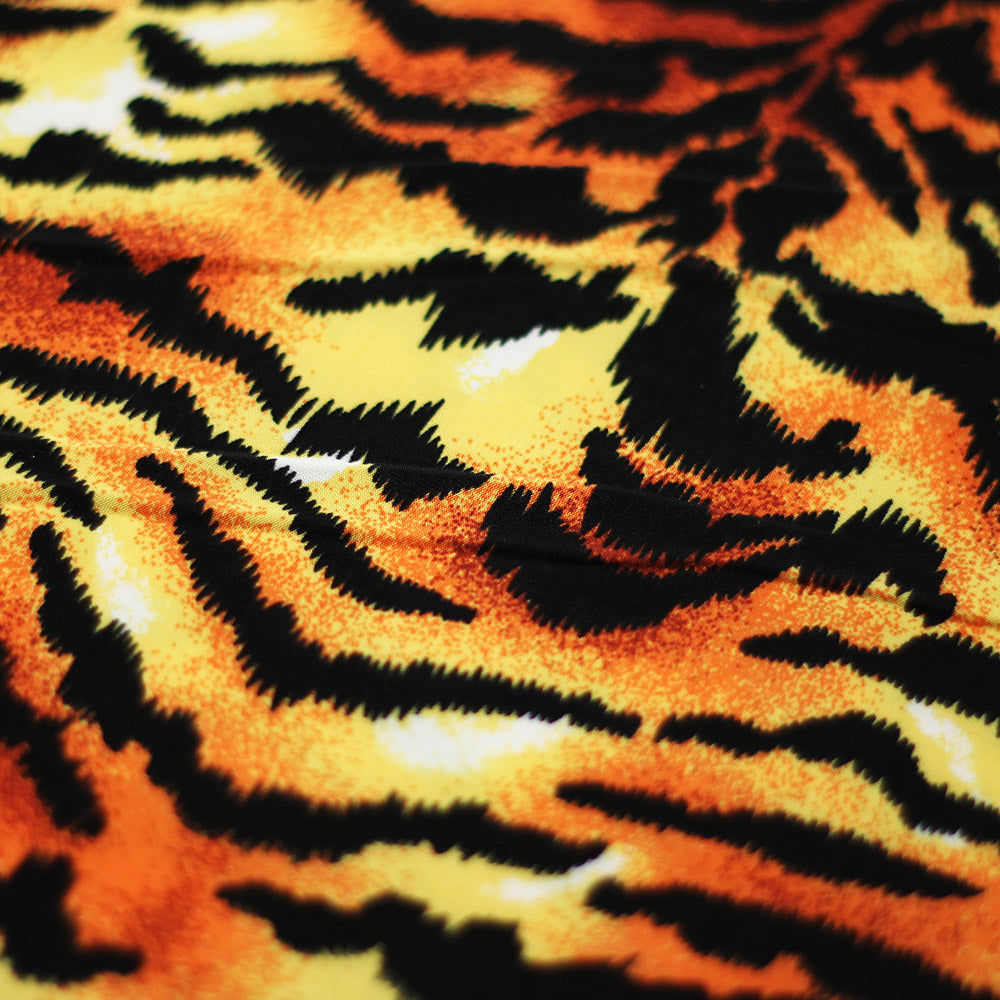 Wild Tiger Polyester Spandex Fabric - Orange/Black Tiger Skin Print, 58/60" Width (1 Yard)
