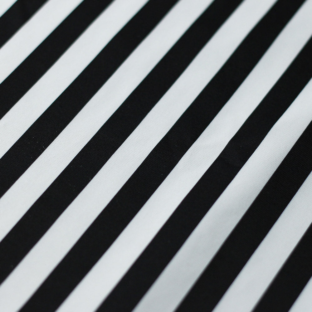 Classic Tricot Stripes Polyester Spandex Fabric - Wide Stripe Print, Black/White, Navy/White, Red/White, Turquoise/White, 58/60" Width (1 Yard)