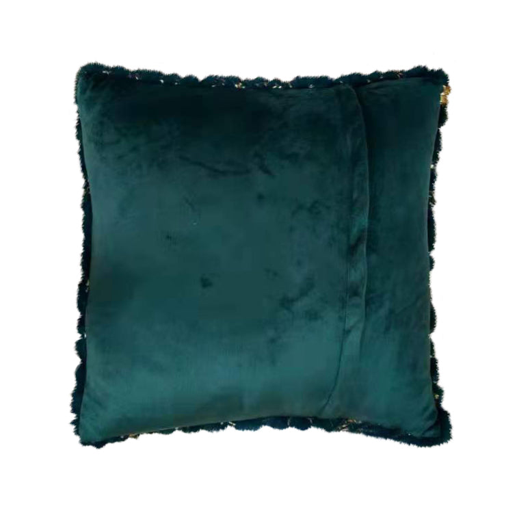 Golden Faux Fur Glow Fluffy Pillow Polyester Fabric - Black Moon With Gold Foil, 20" X 20" (1 Pillow)