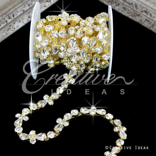 1/2" Faux Diamond Wave Rhinestone Chain-3 Yds (Gold)