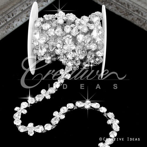 1/2" Faux Diamond Wave Rhinestone Chain-3 Yds (Silver)