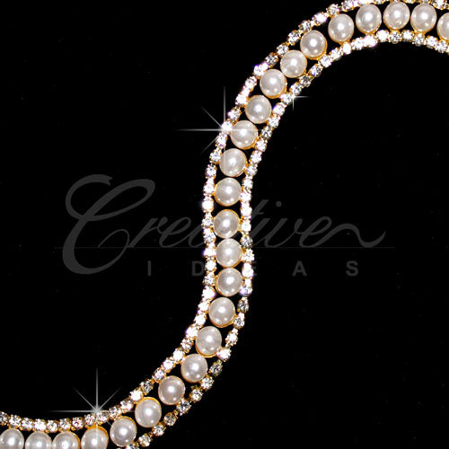 1/2" Faux Pearl Center Rhinestone Chain-3 Yds (Gold)